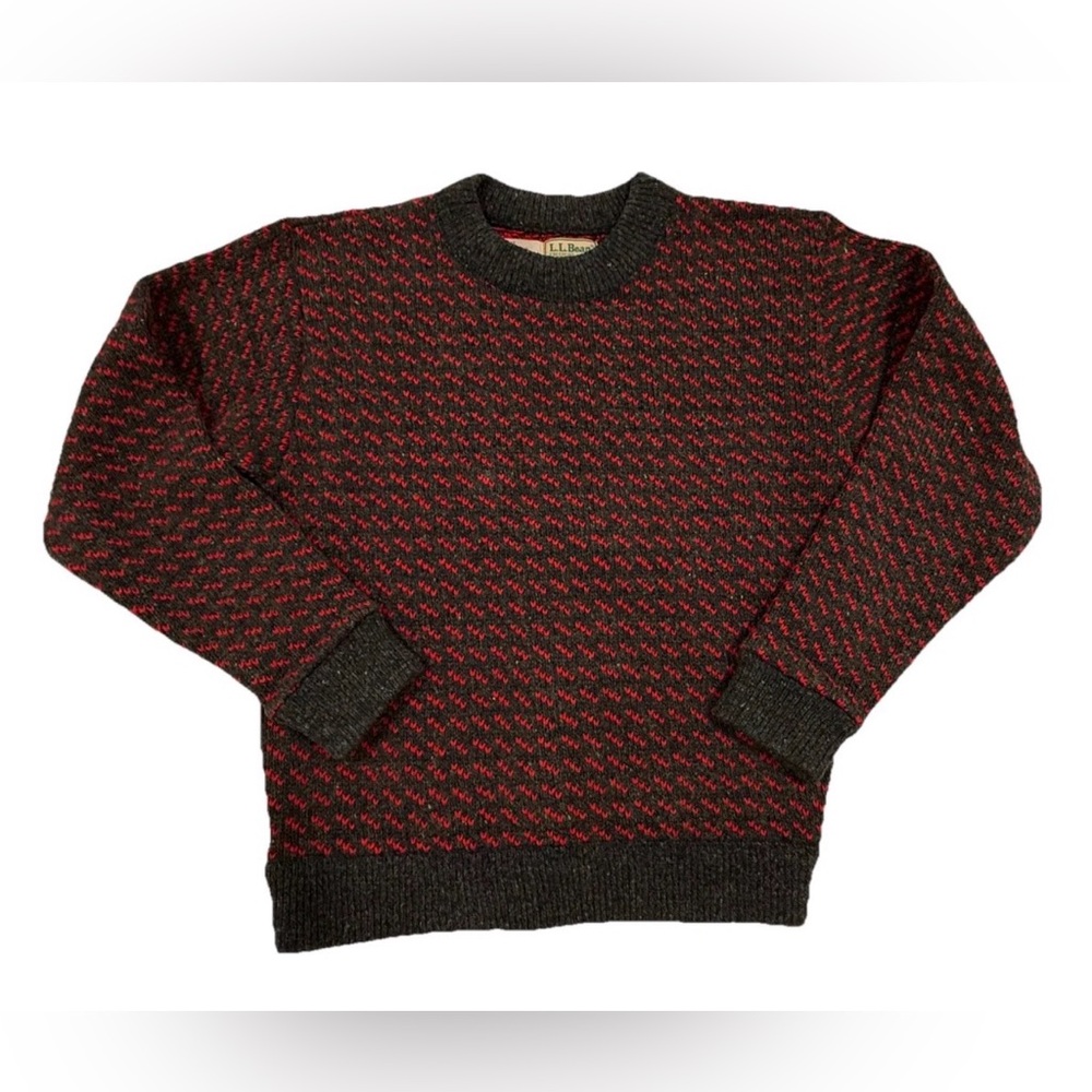 Vintage 80s LL BEAN Sweater Womens M Birds Eye Knit Norway Made Crew Neck - Picture 2 of 6